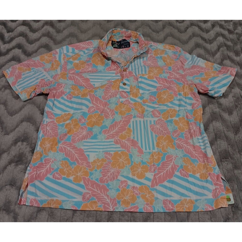 The Nutter Mens Size M Blue Pink Floral Tropical Short Sleeve Polo Shirt